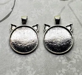 25mm Antique Silver Cat Head Settings (2) - L1058