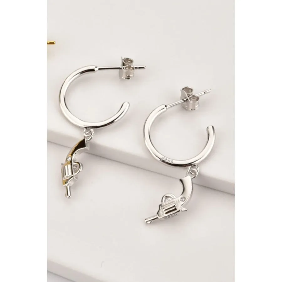 925 Sterling Silver C-Hoop Gun Drop Earrings