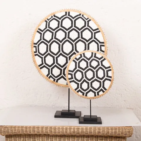 Beaded Cameroon Shield Black & White on stand | Hexagon Dark Design