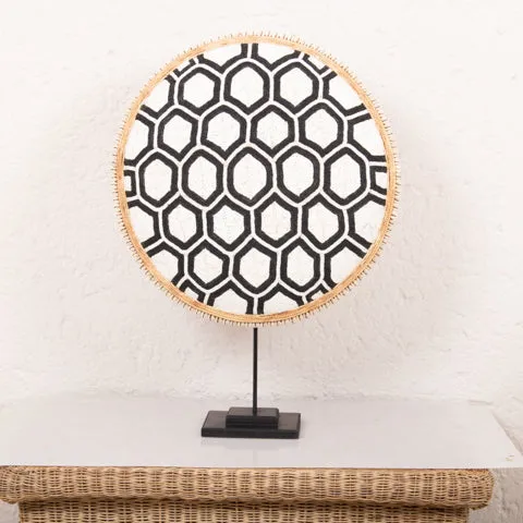 Beaded Cameroon Shield Black & White on stand | Hexagon Dark Design