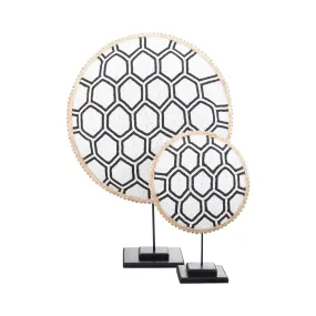 Beaded Cameroon Shield Black & White on stand | Hexagon Dark Design