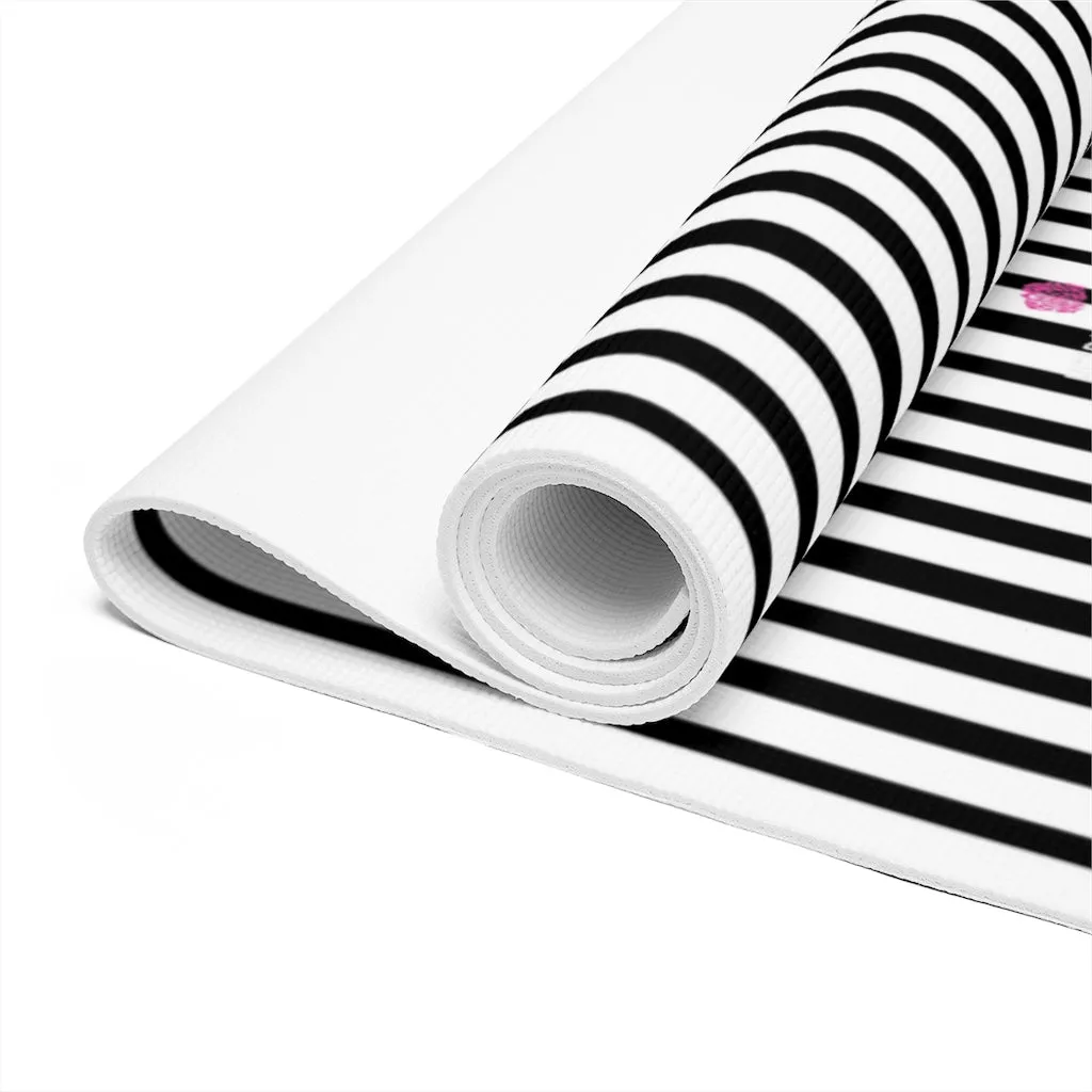 Black Stripe Foam Yoga Mat, Modern White and Black Stripes Lightweight 0.25" thick Mat - Printed in USA (Size: 24″x72")