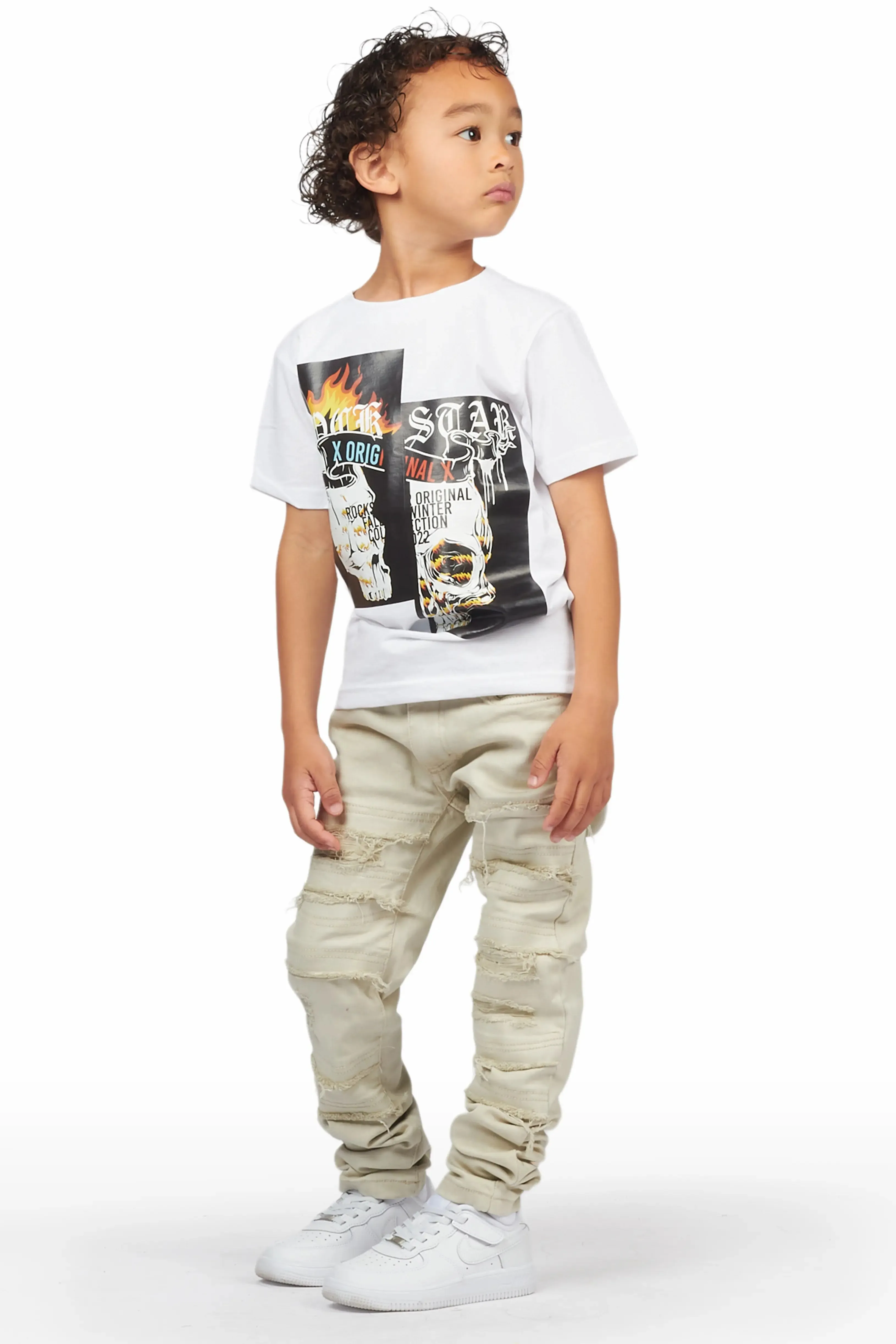 Boys Galido White T-Shirt/Frayed Skinny Jean Set