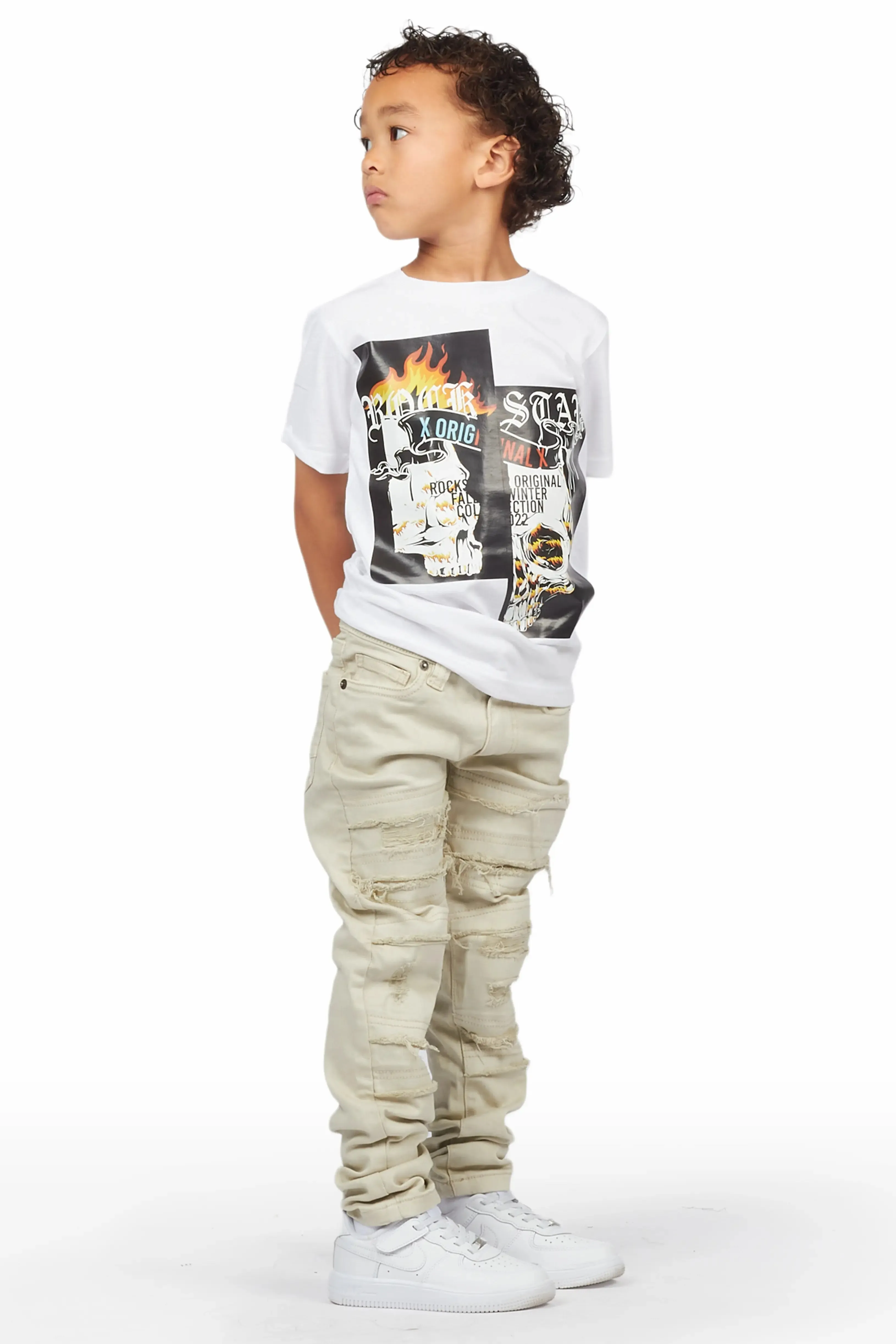 Boys Galido White T-Shirt/Frayed Skinny Jean Set