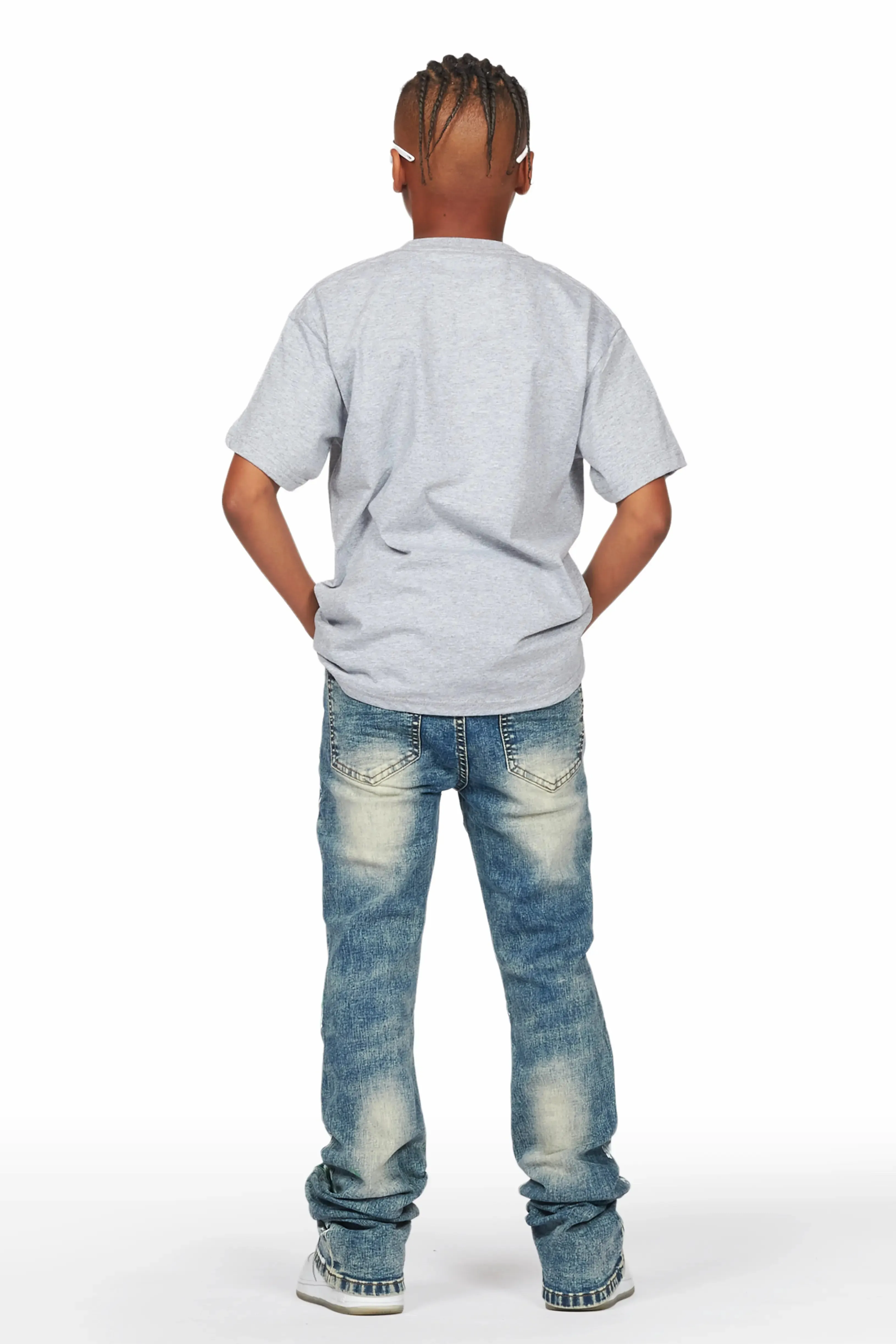 Boys Panos Grey T-Shirt/Stacked Flare Jean Set