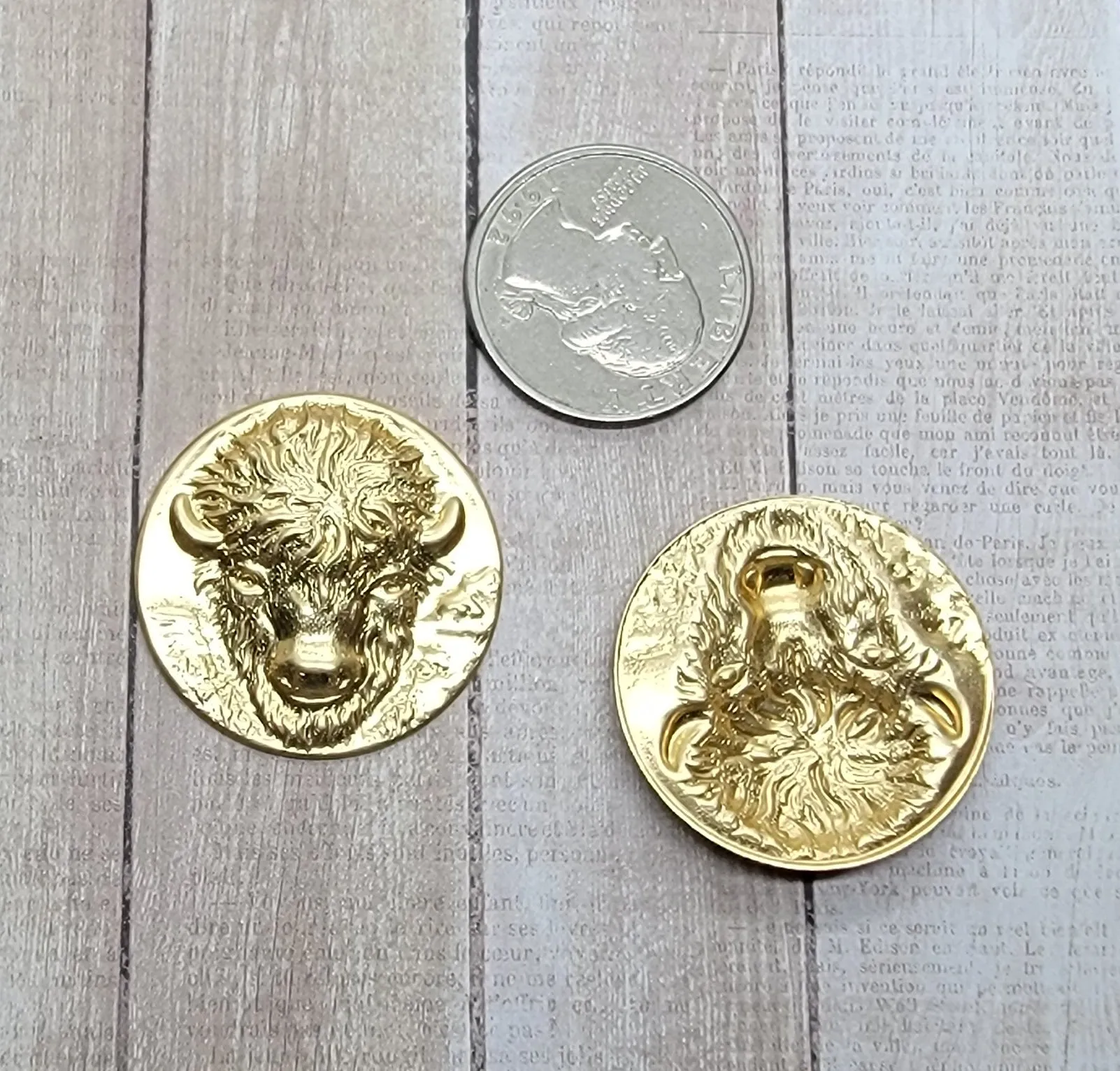 Brass Buffalo Head Stampings x 2 - 0836FF.