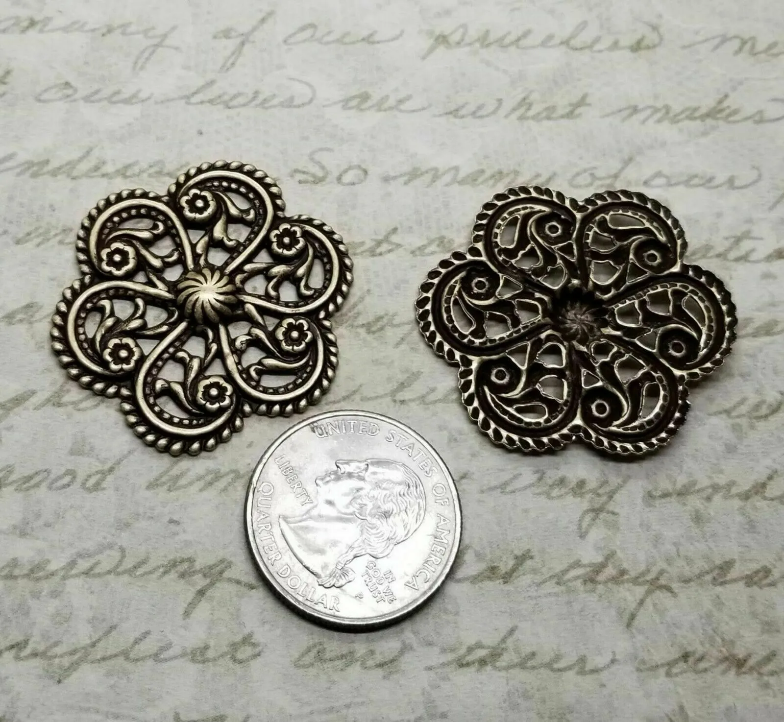 Brass Fancy Filigree Stampings x 2 - 4339RAT.