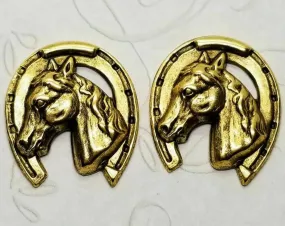 Brass Horse And Horseshoe Stampings x 2 - 6479RAT.