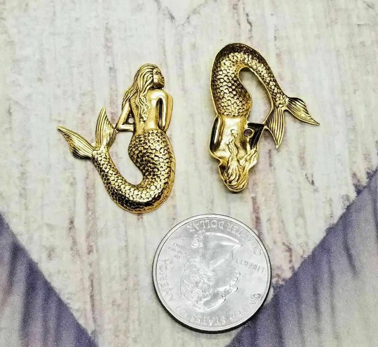 Brass Mermaid Stampings Without Holes x 2 - 6862SG-6863SG.