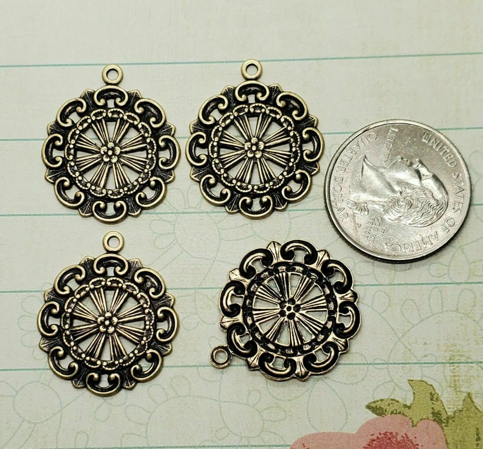 Brass Ornate Fancy Charms x 4 - 0780-1FF.