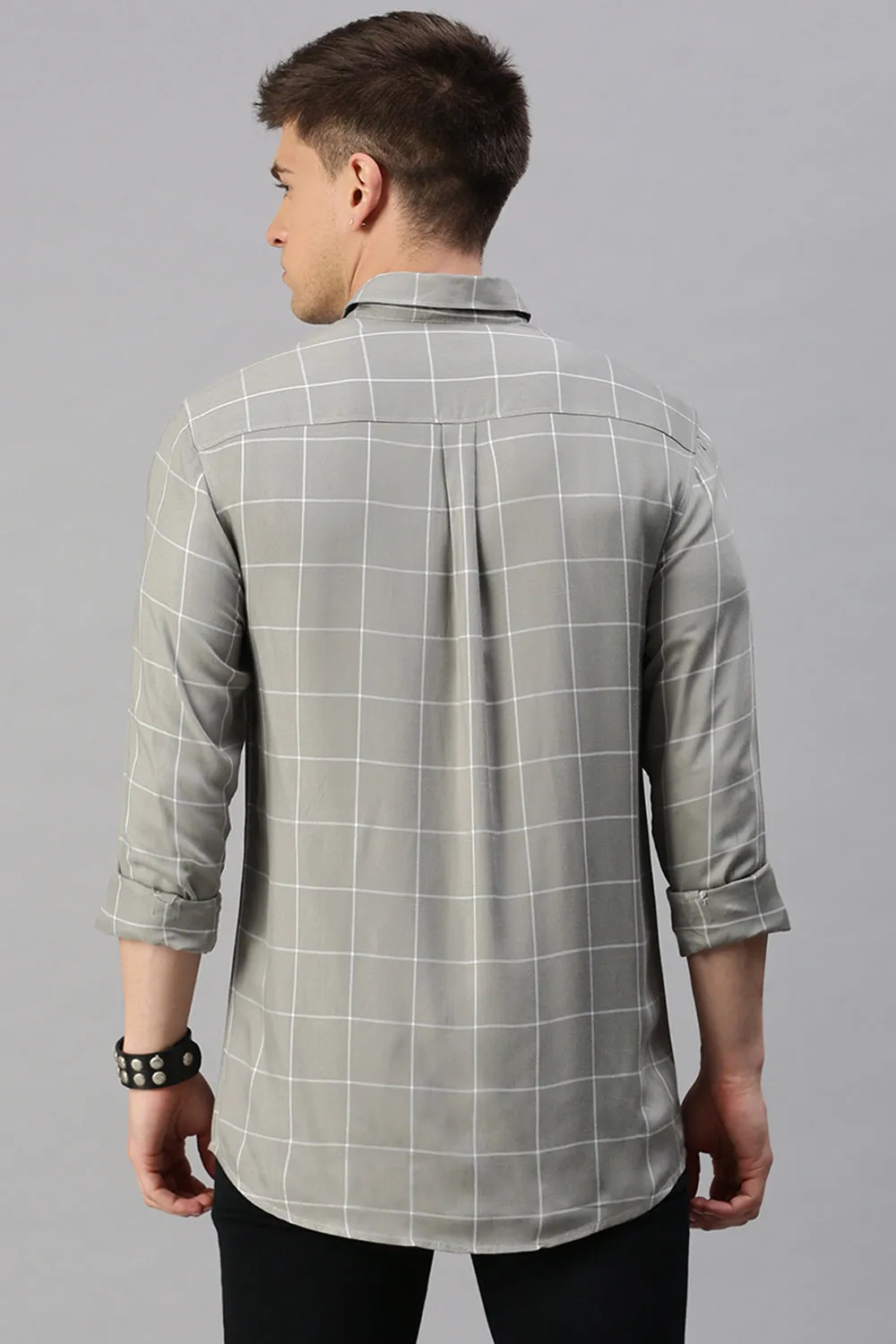 Classic Polo Men's Cotton Full Sleeve Checked Slim Fit Polo Neck Grey Color Woven Shirt | So1-135 A