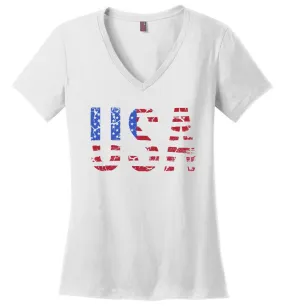 Distressed USA V-neck