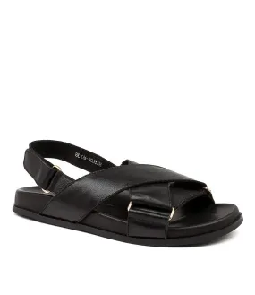 Django & Juliette HAYLOW Flat Sandal in Black Leather