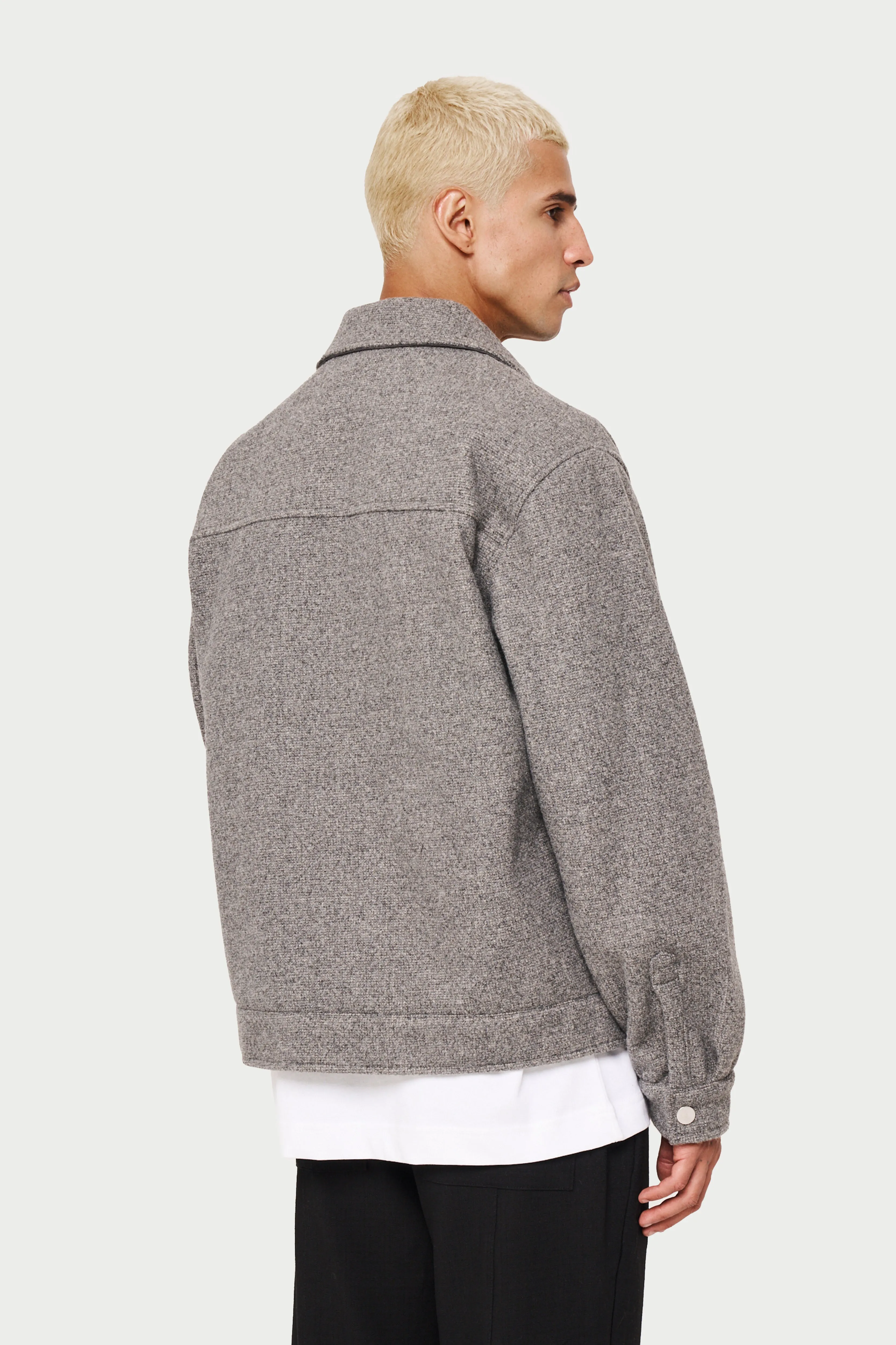 FAUX LEATHER PATCH POCKET WOOL SHACKET - GREY