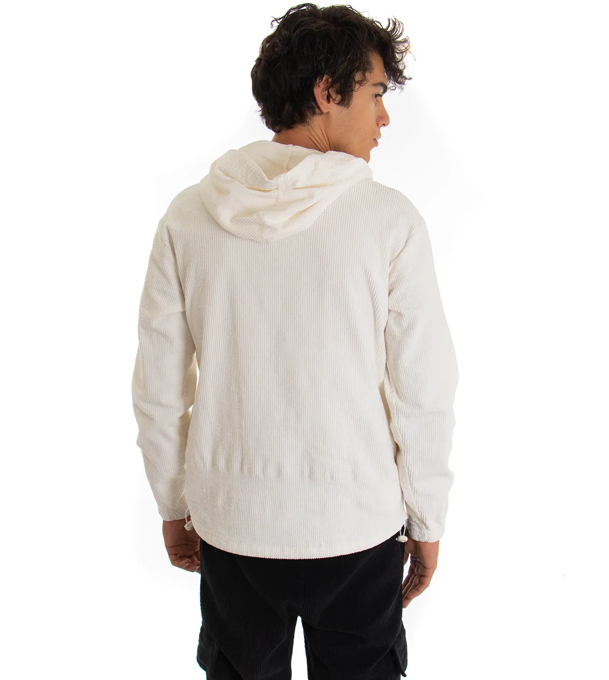 Felpa Uomo Con Cappuccio Bianco Maglia Velluto Costine Con Zip Regular Fit GIOSAL-F2709A