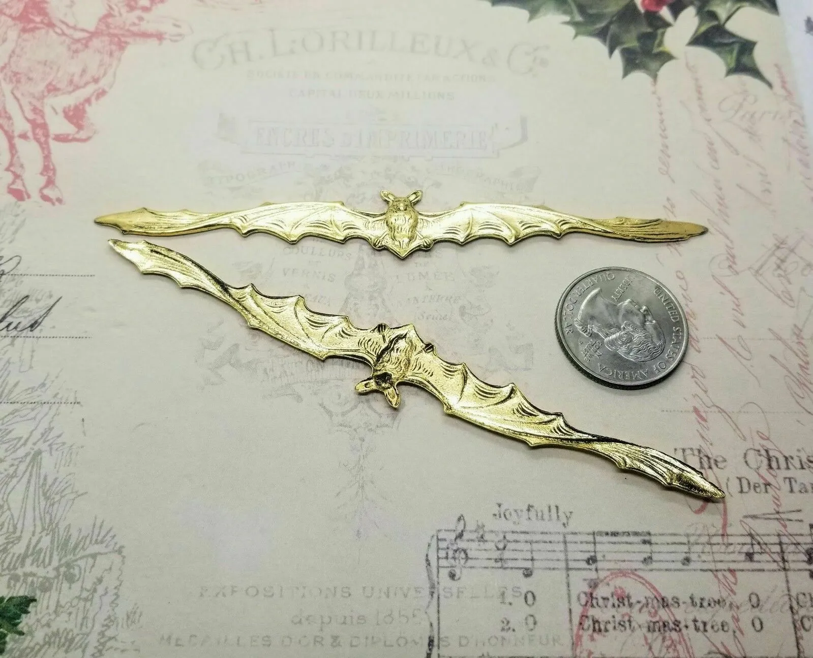 Large Brass Bat In Flight Stampings x 2 - 2782FF.