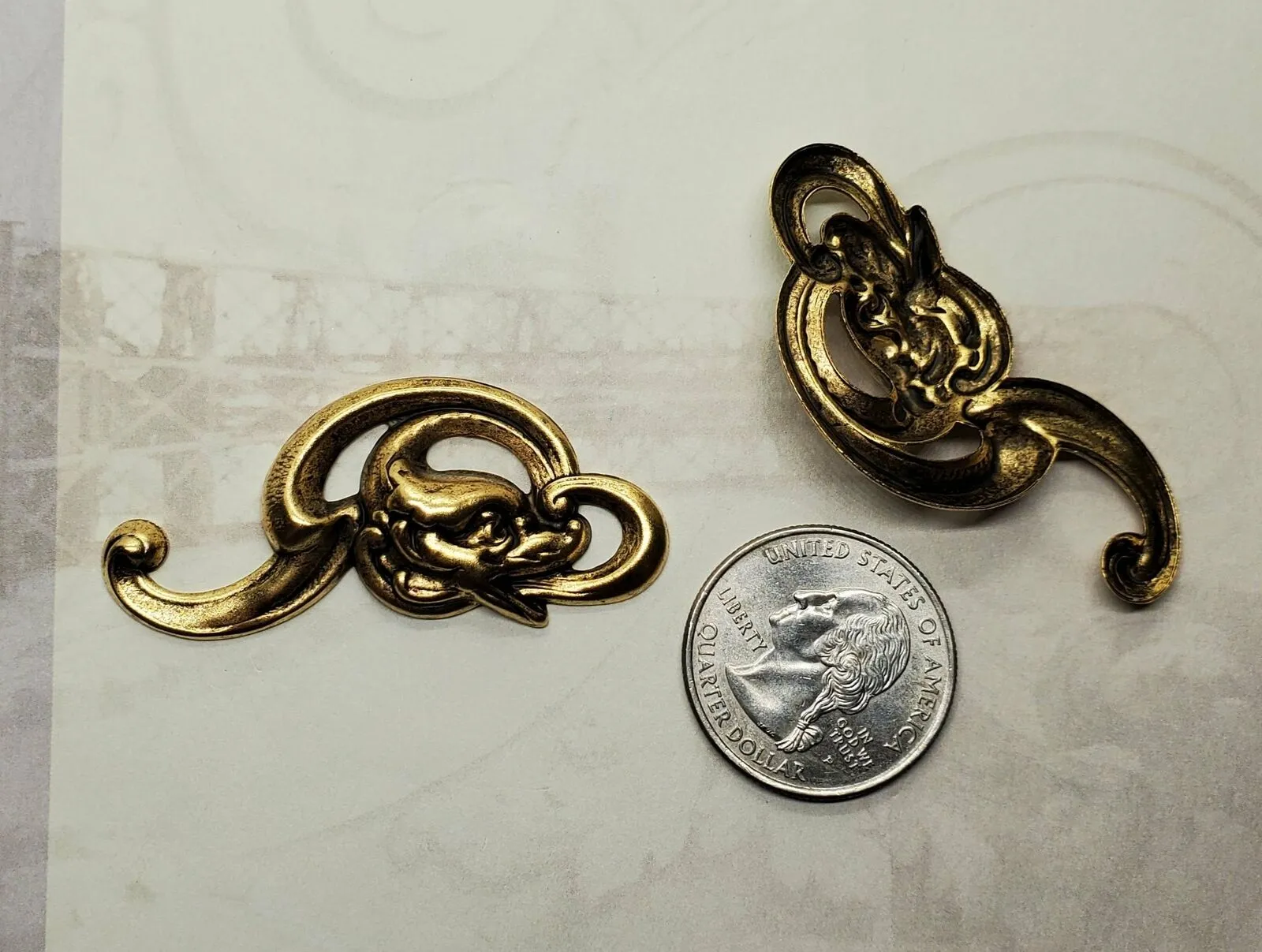 Large Brass Dragon Scroll Stampings - 1 Pair - 556LRRAT.