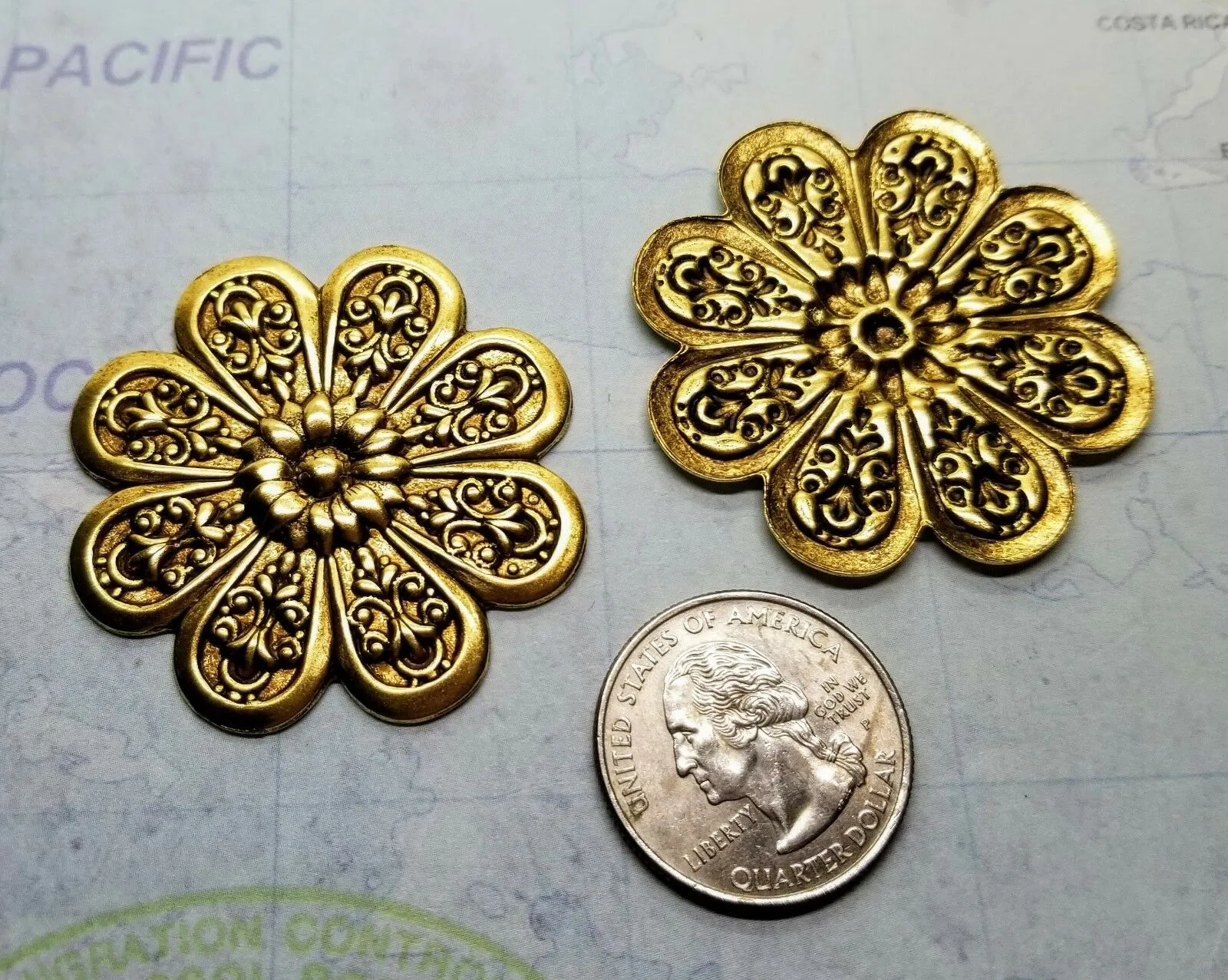 Large Brass Filigree Stamping x 2 - 3255RAT.