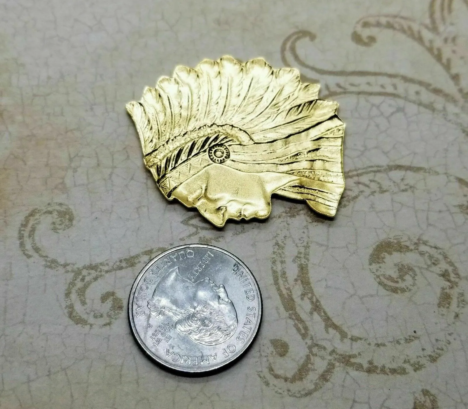 Large Brass Indian Chief Stamping x 1 - 0338GB.