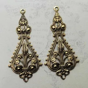 Large Brass Ornate Filigree Charms x 2 - 5783S.