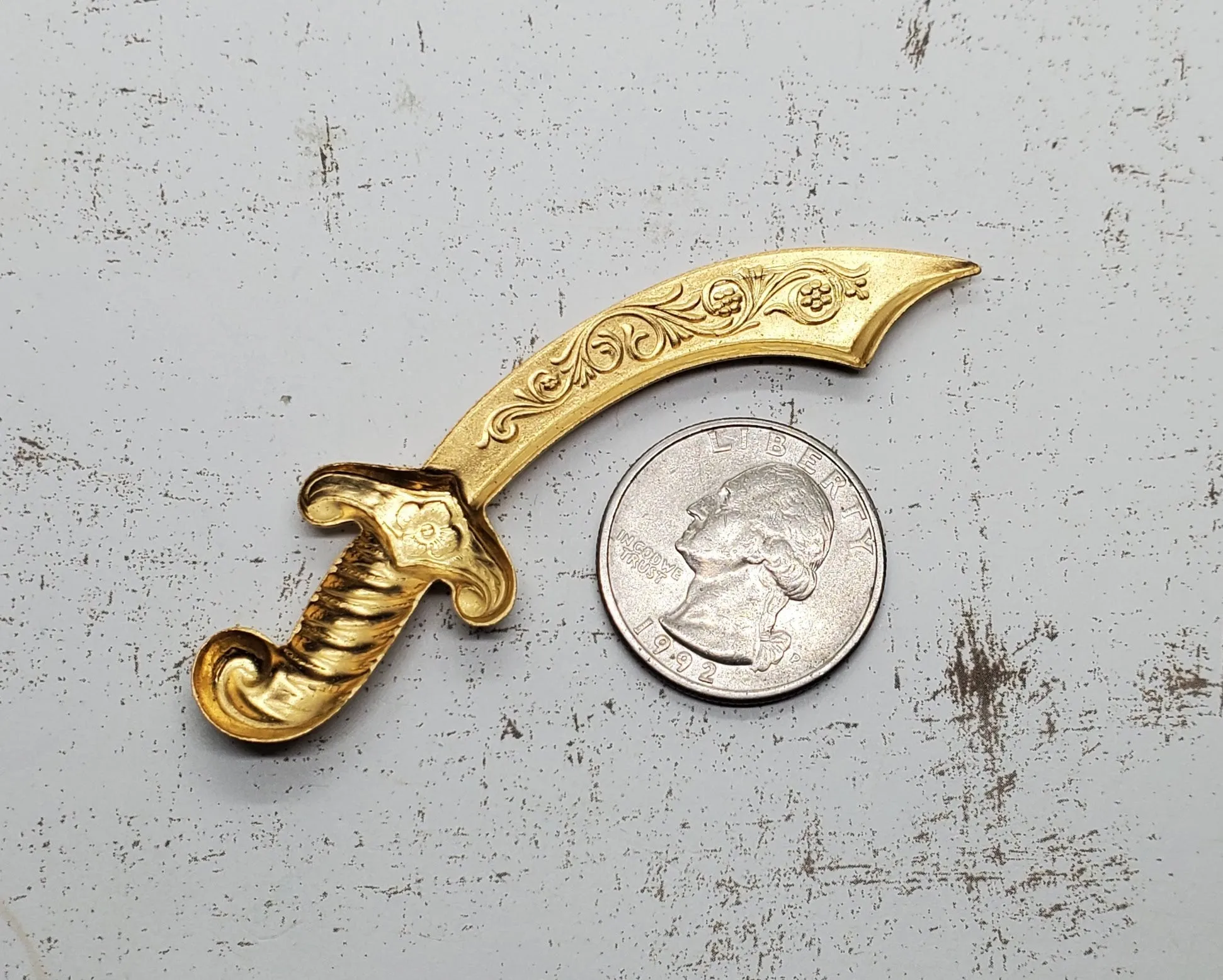 Large Brass Ornate Sword Stamping x 1 - 3213RAT.