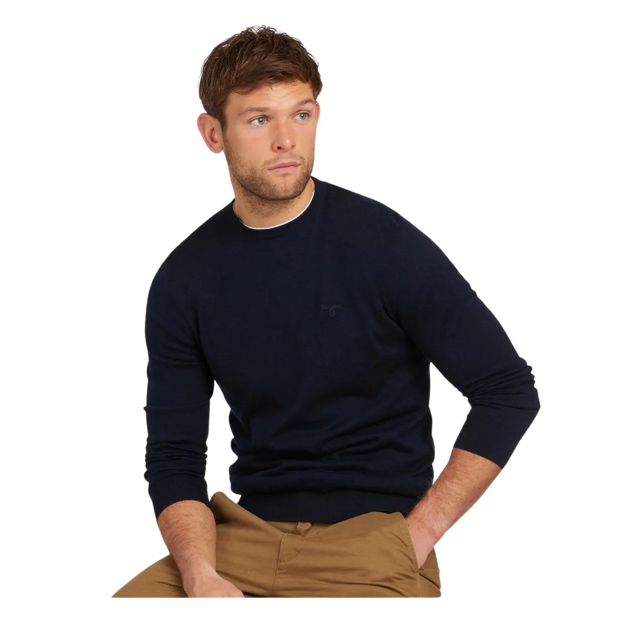 Maglione Uomo Barbour Cotone Leggero Blu Navy