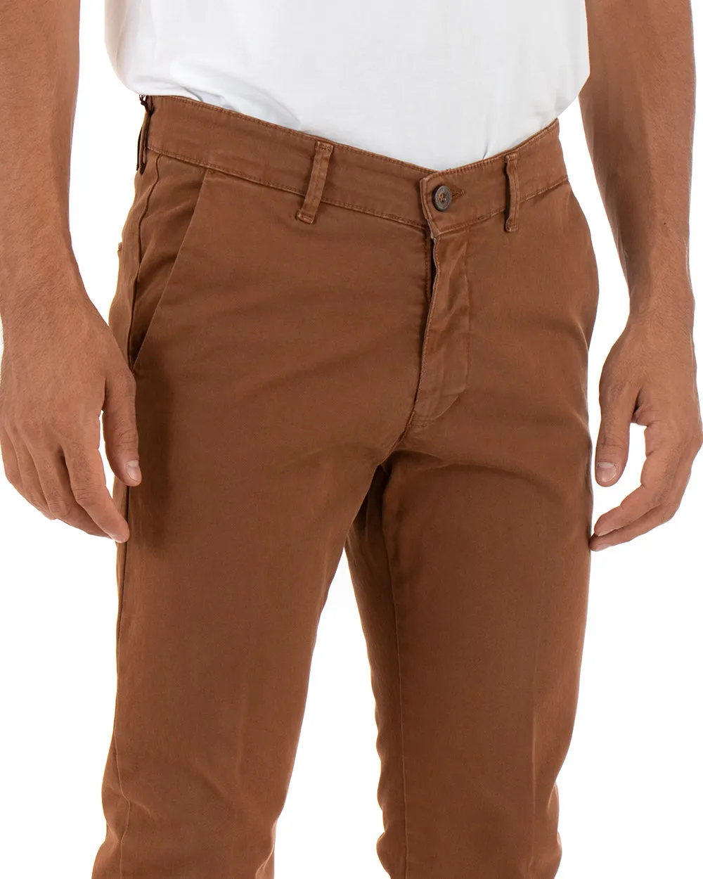 Pantaloni Uomo Tasca America Lungo Classico Slim Tabacco GIOSAL-P5402A