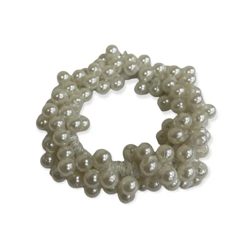 Pearl Beaded Scrunchie Hair Tie (Pearl Beige)