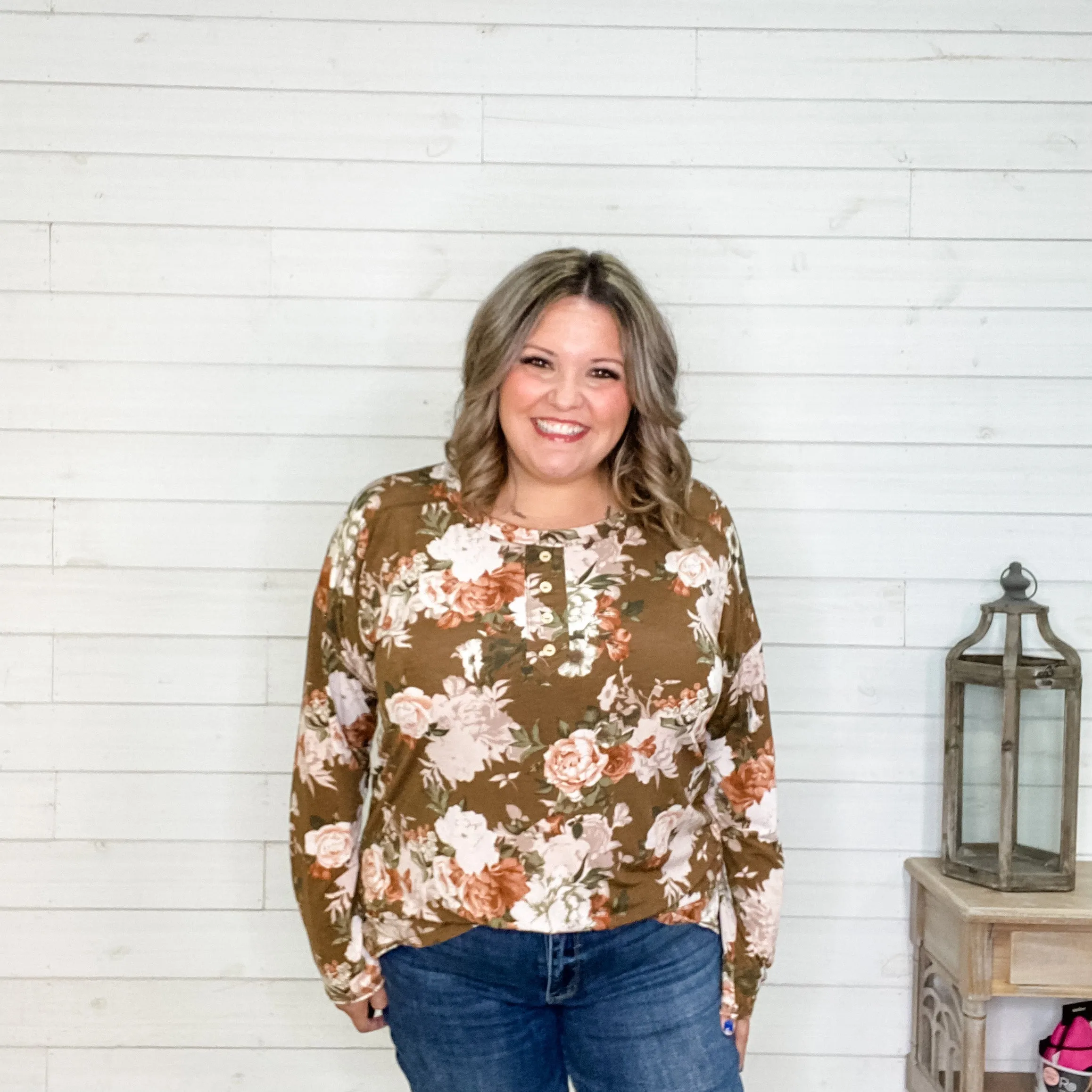 "Gianna" Floral Long Sleeve with Faux Button Detail