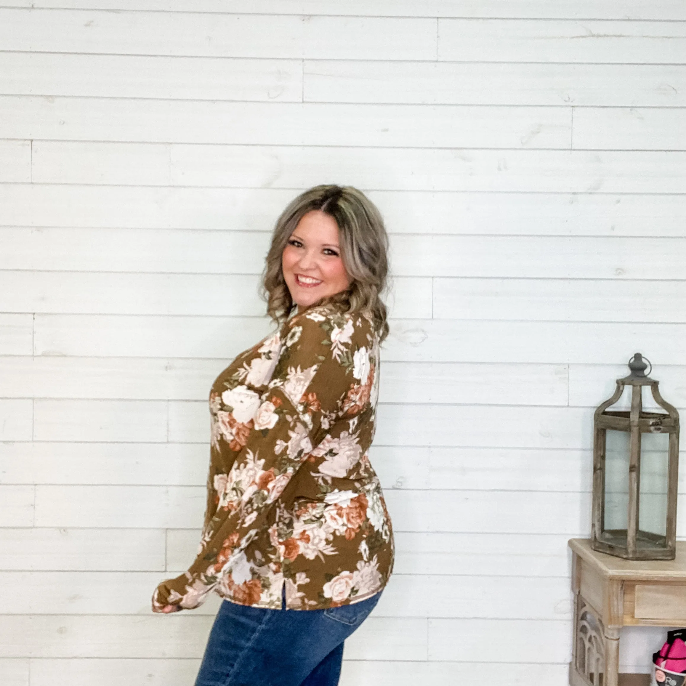 "Gianna" Floral Long Sleeve with Faux Button Detail