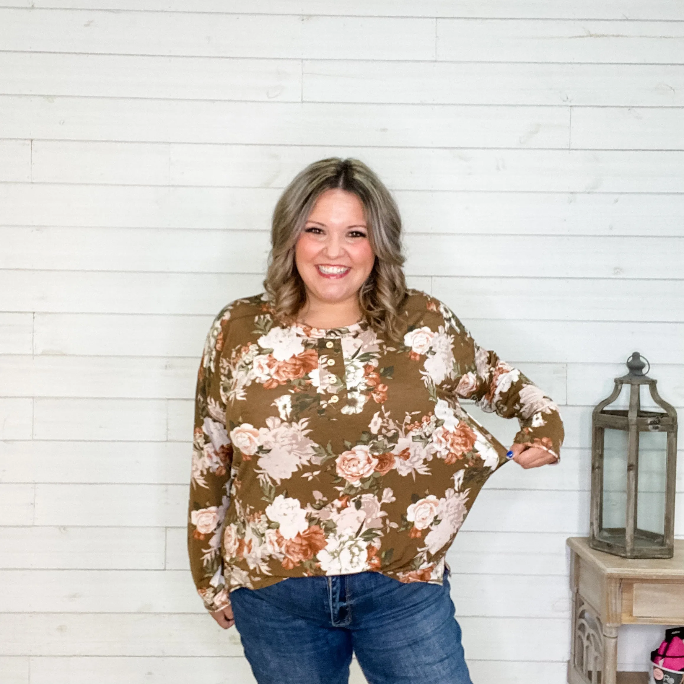 "Gianna" Floral Long Sleeve with Faux Button Detail