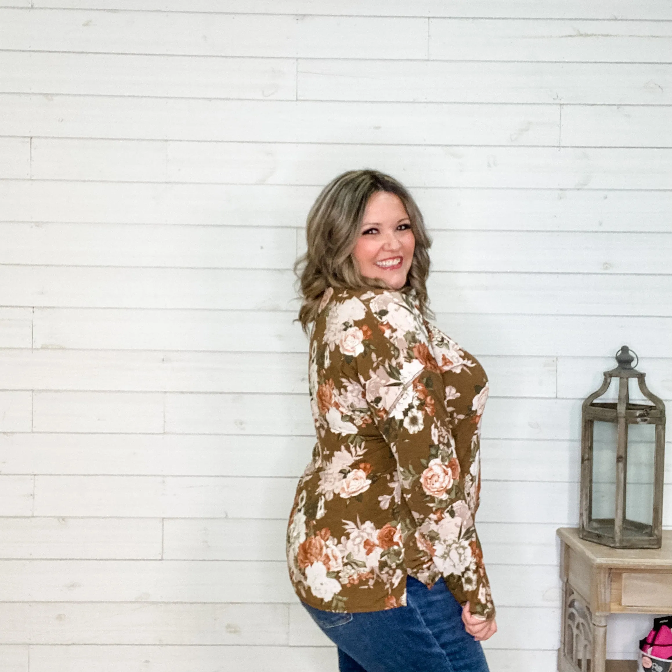 "Gianna" Floral Long Sleeve with Faux Button Detail