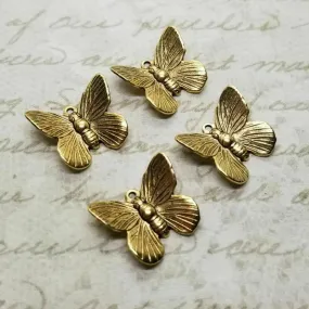 Small Brass Butterflies With Raised Wings Charms x 4 - 6303-1RGB.