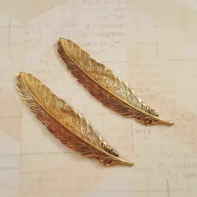 Small Brass Feather Stampings x 2 - 2998S.