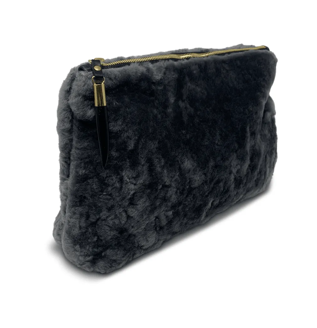 Stone Shearling Clutch by Kempton & Co.