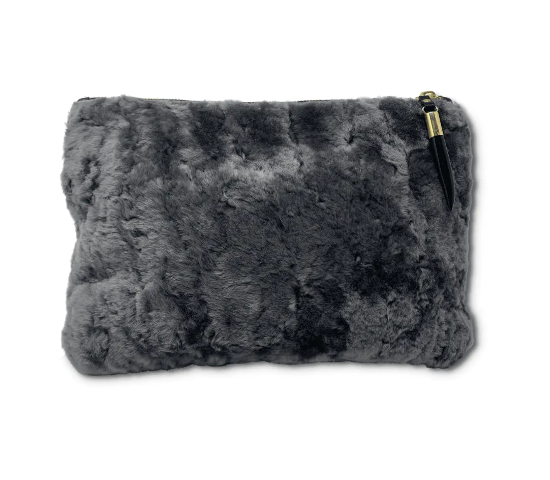 Stone Shearling Clutch by Kempton & Co.