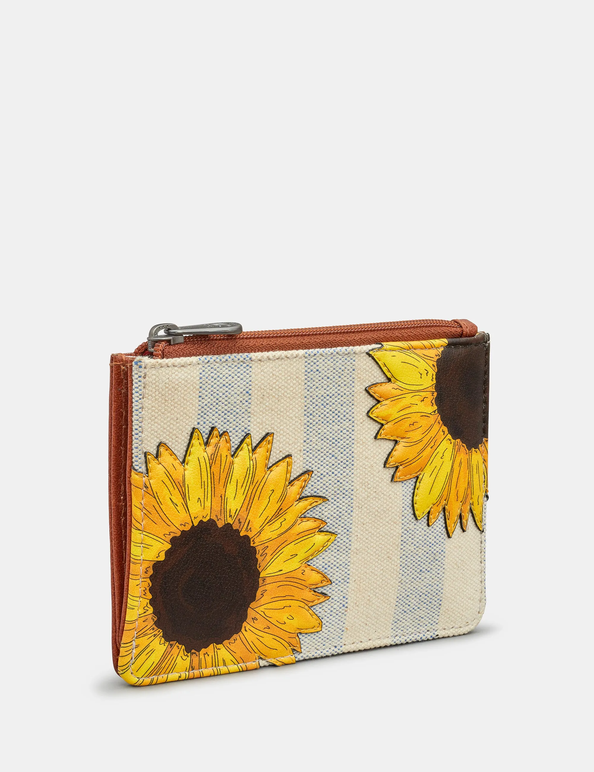 Sunflower Bloom Leather And Canvas Zip Top Purse