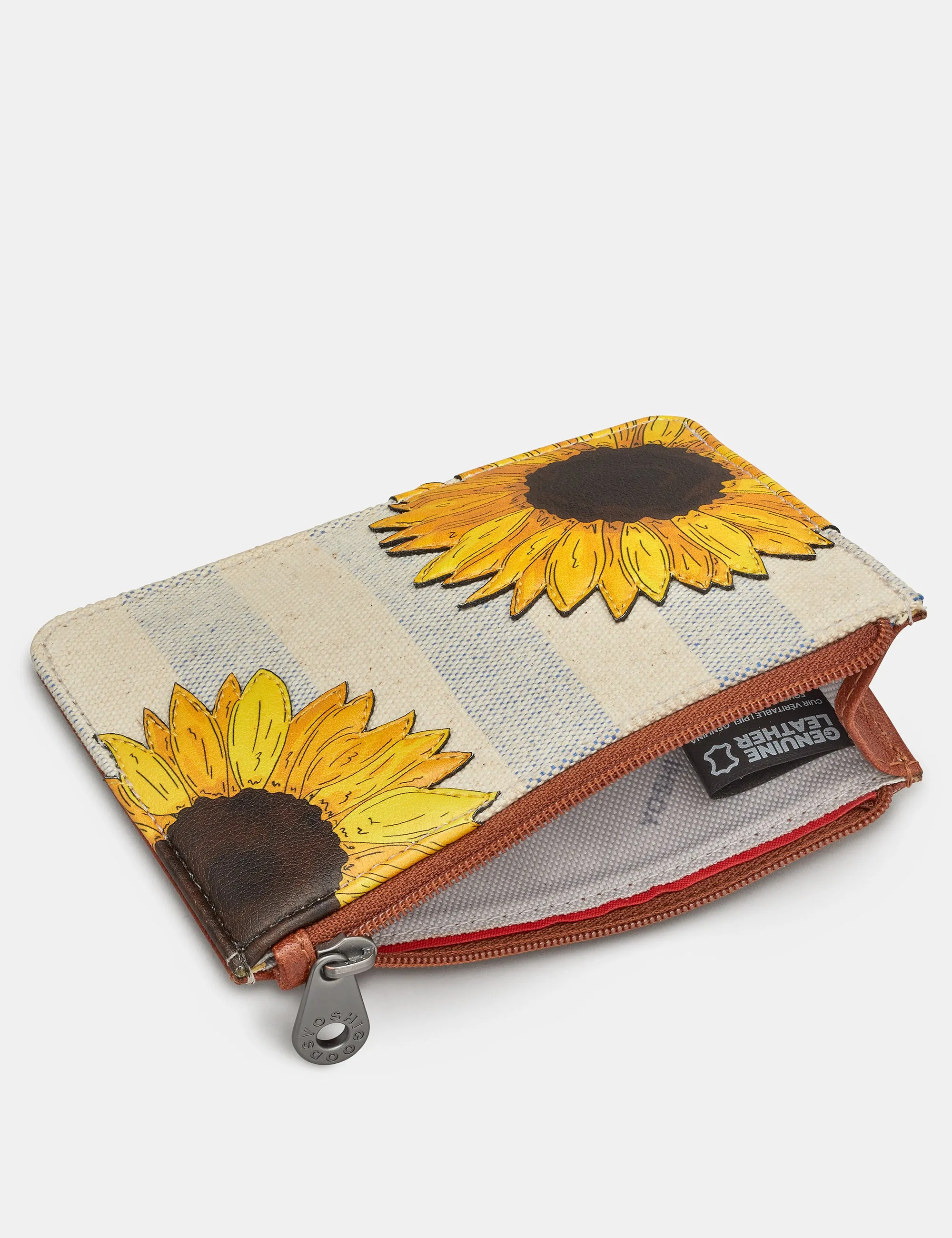 Sunflower Bloom Leather And Canvas Zip Top Purse