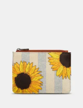 Sunflower Bloom Leather And Canvas Zip Top Purse