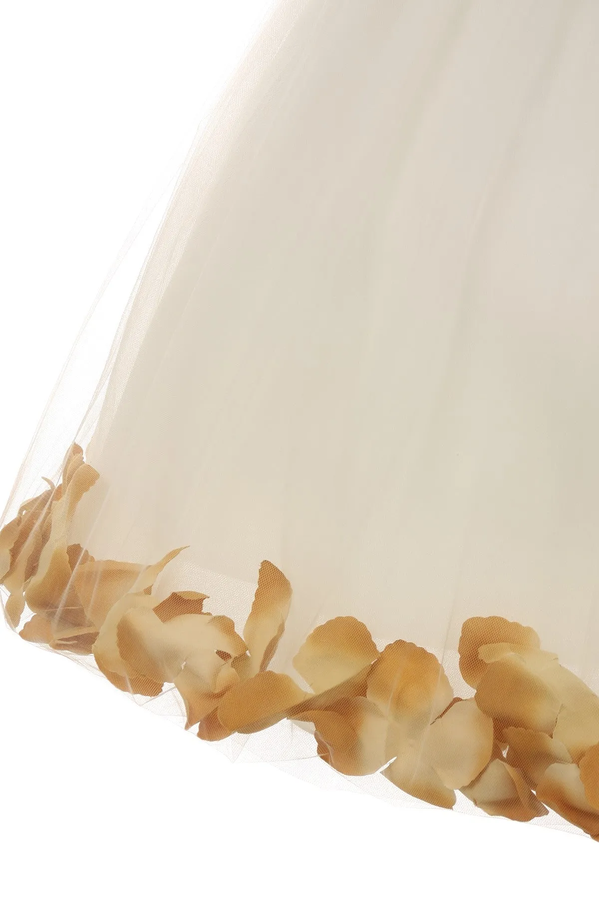 White Satin Flower Petal Girl Dress with Organza Sash (1 of 2)