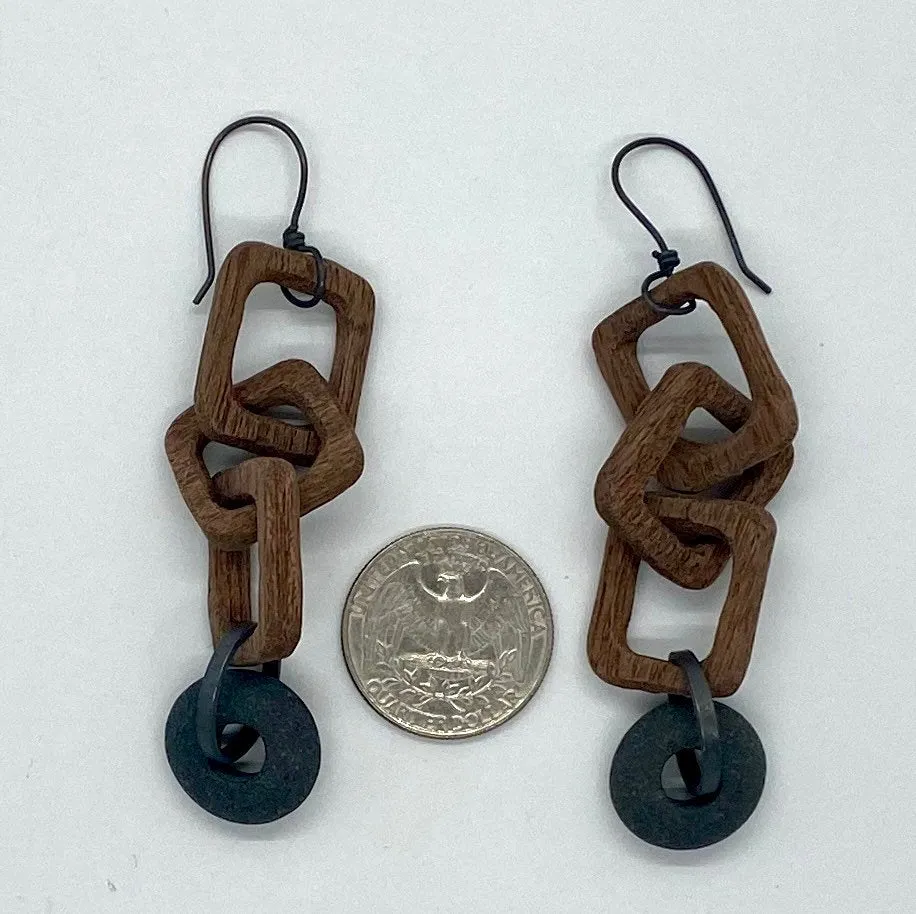 Wood Chain and Rock Earrings