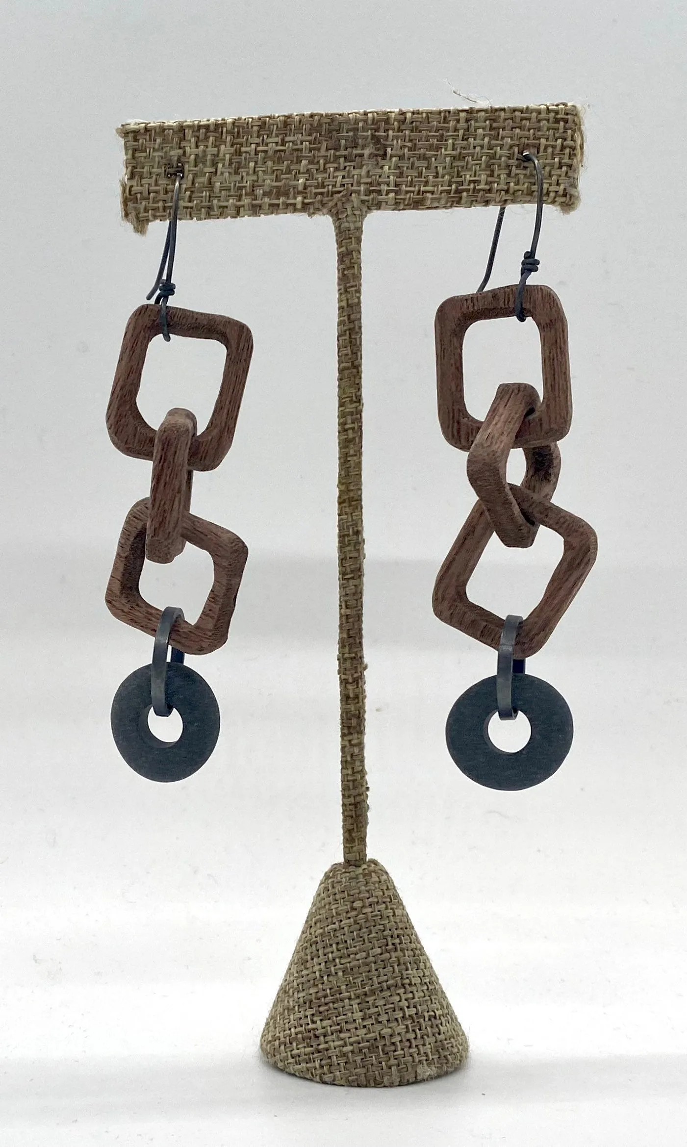 Wood Chain and Rock Earrings