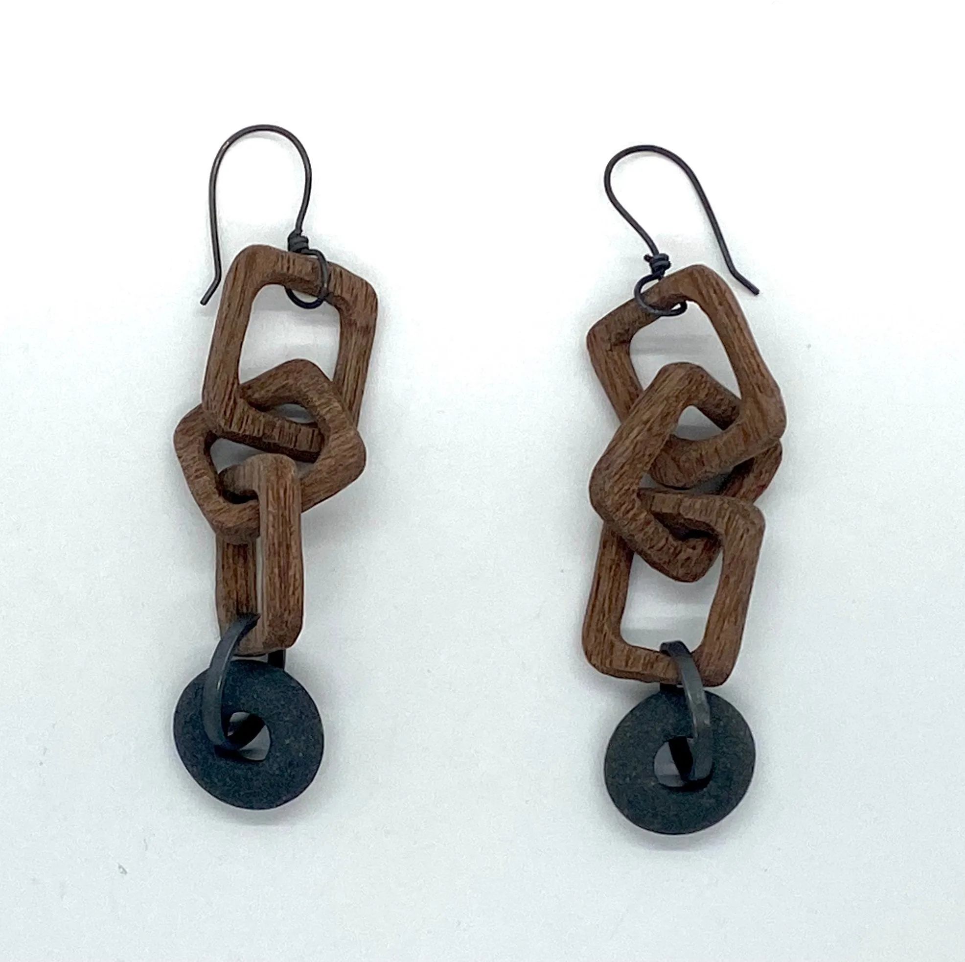 Wood Chain and Rock Earrings