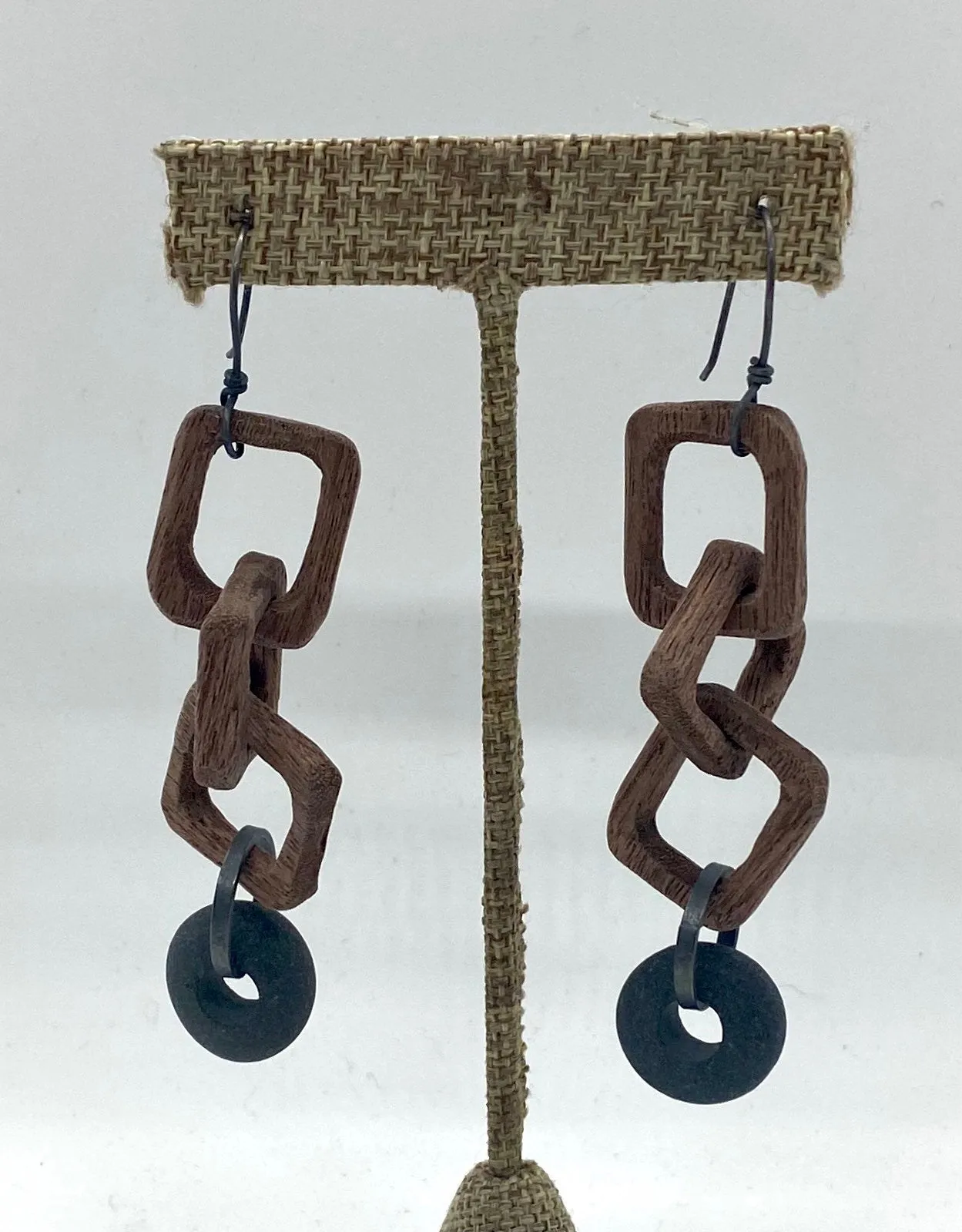 Wood Chain and Rock Earrings