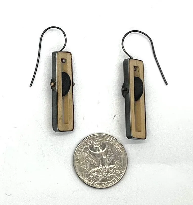 Wood Rectangle & Rock Earrings