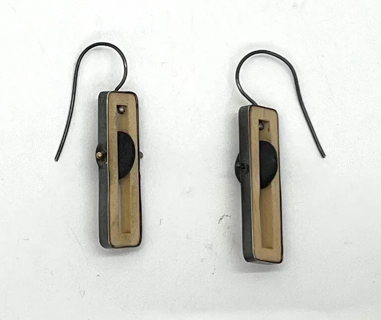 Wood Rectangle & Rock Earrings